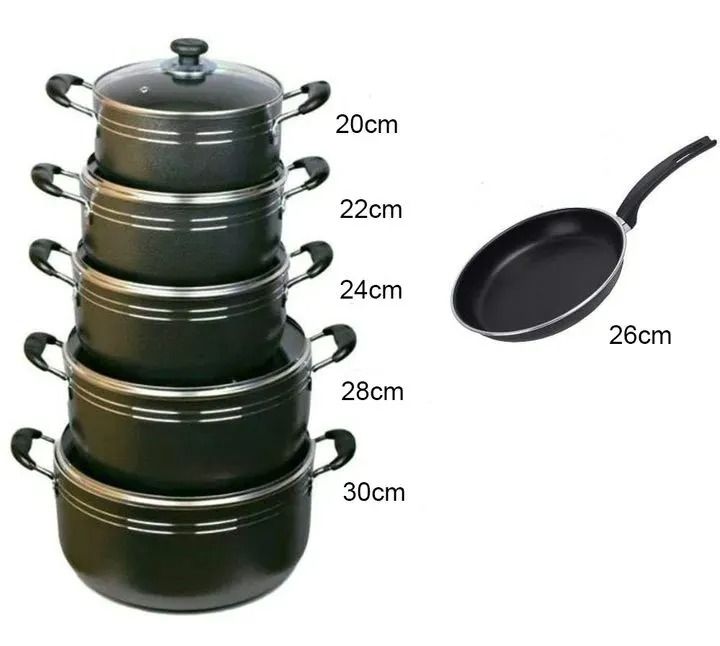 TC 14pcs Nonstick Cookware Set Cooking Pots Aluminium Sufuria set with glass lids (20/22/24/28/30 cm Pots +26 cm frying pan)