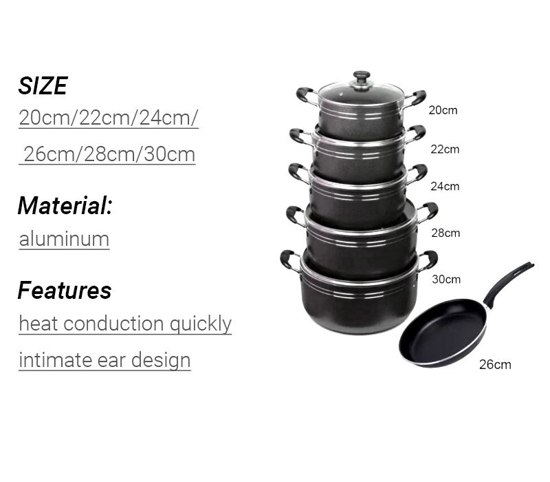 TC 14pcs Nonstick Cookware Set Cooking Pots Aluminium Sufuria set with glass lids (20/22/24/28/30 cm Pots +26 cm frying pan)