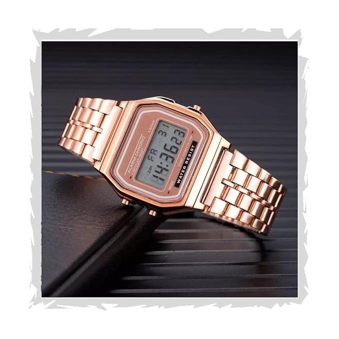 Rose Gold Casio Vintage Design Watch | Digital Watch | LED Light | 1/100 SEC Stopwatch | Regular Time Keeping (HR, Min, SEC, PM, Date, Day) | Daily Alarm | Lightweight | 7 Year Battery