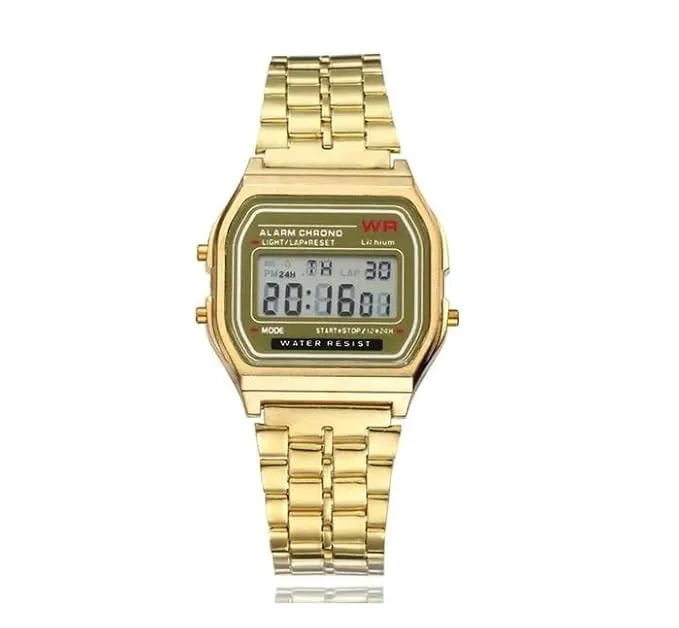 Gold Casio Vintage Design Watch | Digital Watch | LED Light | 1/100 SEC Stopwatch | Regular Time Keeping (HR, Min, SEC, PM, Date, Day) | Daily Alarm | Lightweight | 7 Year Battery
