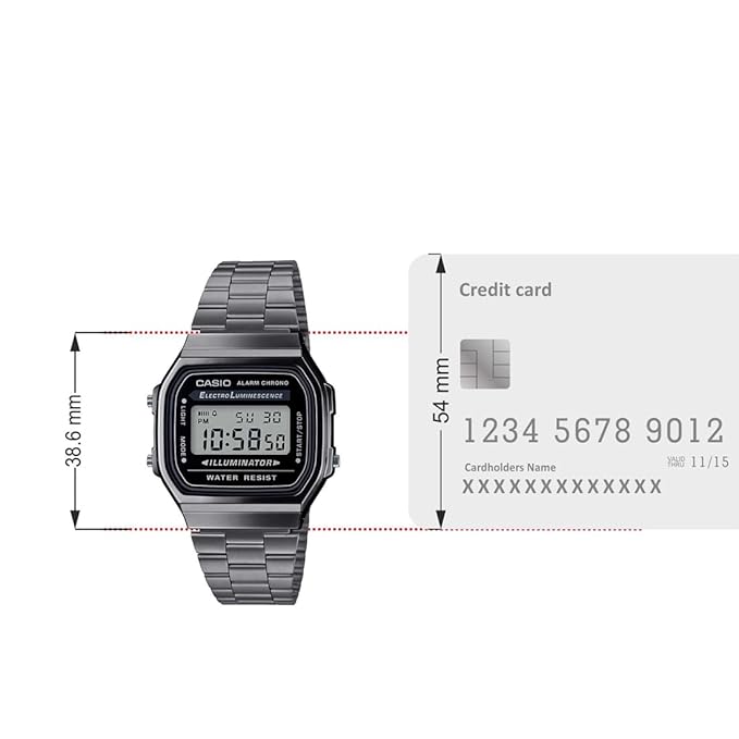 Casio Vintage A168WGG-1ADF Black Digital Dial Black | Digital Watch | LED Light | 1/100 SEC Stopwatch | Regular Time Keeping (HR, Min, SEC, PM, Date, Day) | Daily Alarm | Lightweight | 7 Year Battery