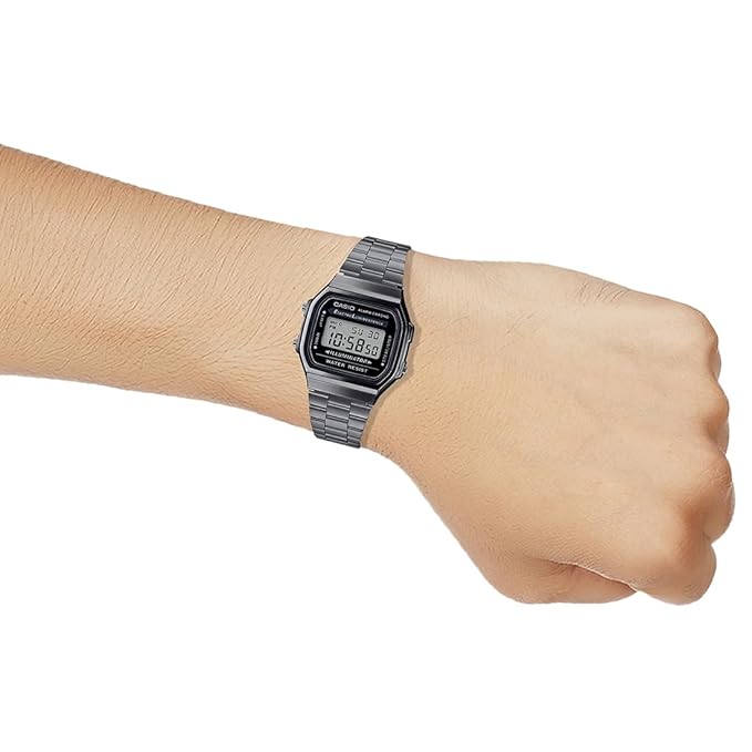 Casio Vintage A168WGG-1ADF Black Digital Dial Black | Digital Watch | LED Light | 1/100 SEC Stopwatch | Regular Time Keeping (HR, Min, SEC, PM, Date, Day) | Daily Alarm | Lightweight | 7 Year Battery