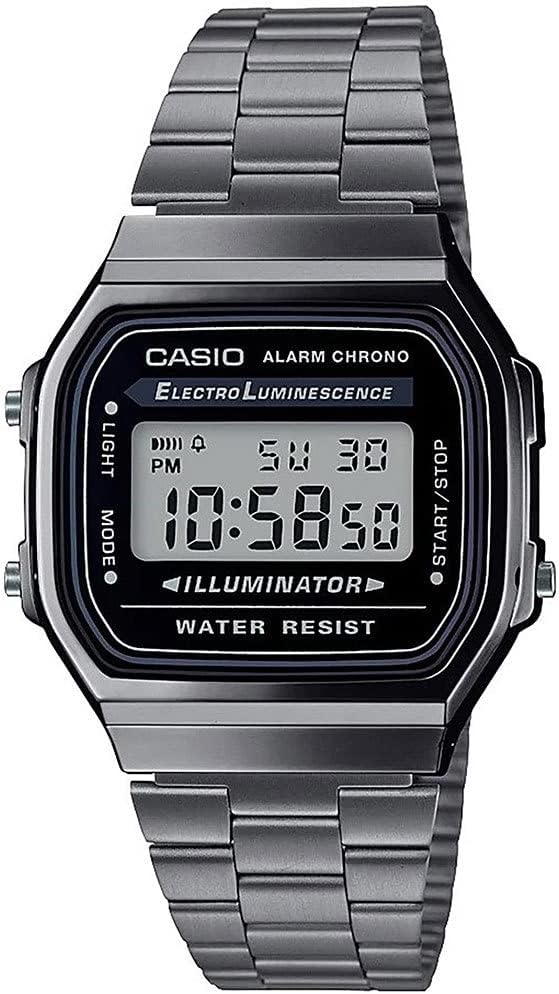 Casio Vintage A168WGG-1ADF Black Digital Dial Black | Digital Watch | LED Light | 1/100 SEC Stopwatch | Regular Time Keeping (HR, Min, SEC, PM, Date, Day) | Daily Alarm | Lightweight | 7 Year Battery