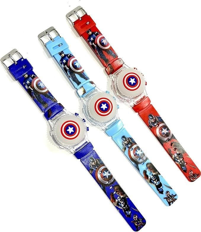 Avengers Spinner Kid's Watch with Light-Up Feature – Fun & Interactive Toy watch.Captain America Kids Digital Watch with Spinner & LED Lights | Cartoon Strap & Revolving Cap | Boys & Girls | Random Co