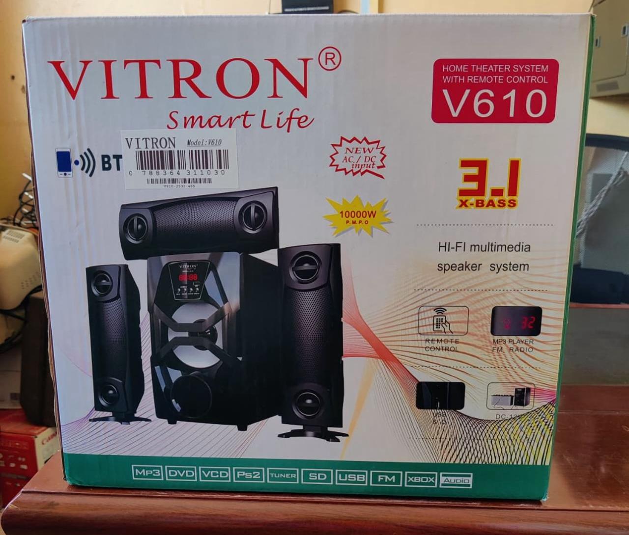 🔊🎶 Vitron 3.1 Channel Bluetooth Home Theater Sound System Speaker – Powerful X-Bass Multimedia Audio System with Remote Control, FM Radio, USB, SD & AC/DC Input