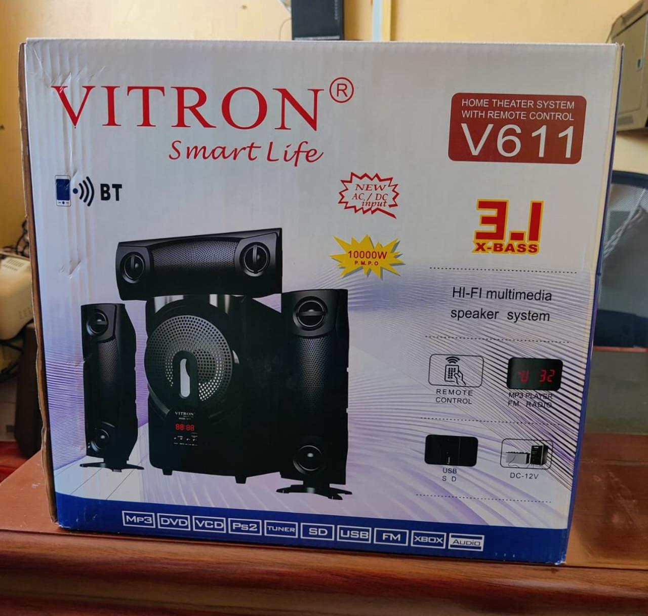 🔊🎶 Vitron 3.1 Channel Bluetooth Home Theater Sound System Speaker – Powerful X-Bass Multimedia Audio System with Remote Control, FM Radio, USB, SD & AC/DC Input