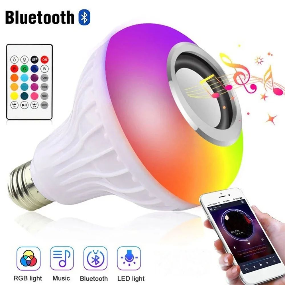 RGB Bluetooth LED Bulb with Remote Control – 2-in-1 Smart Music Speaker Light for Home Lighting & Ambience.