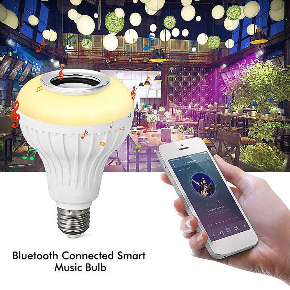 RGB Bluetooth LED Bulb with Remote Control – 2-in-1 Smart Music Speaker Light for Home Lighting & Ambience.