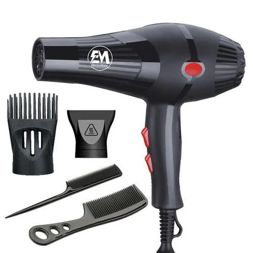 ElectroMate Blow Dryer 2200W – 3-Speed, 2-Heat Settings with Cool Shot, Ionic Technology, Nozzles & Combs | Powerful Hair Blower for Home & Salon.