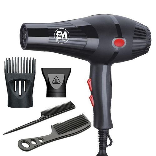 ElectroMate Blow Dryer 2200W – 3-Speed, 2-Heat Settings with Cool Shot, Ionic Technology, Nozzles & Combs | Powerful Hair Blower for Home & Salon.