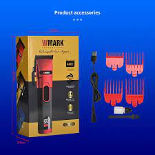 WMARK NG-121 Professional Zero Gapped Hair Trimmer Digital Display Self Sharpening Blade 6500/7000 RPM 2 Speed Magnetic Motor 4 Guide Comb Taper Lever Adjustment Runtime 240 Min 2000 Mah Battery, Red