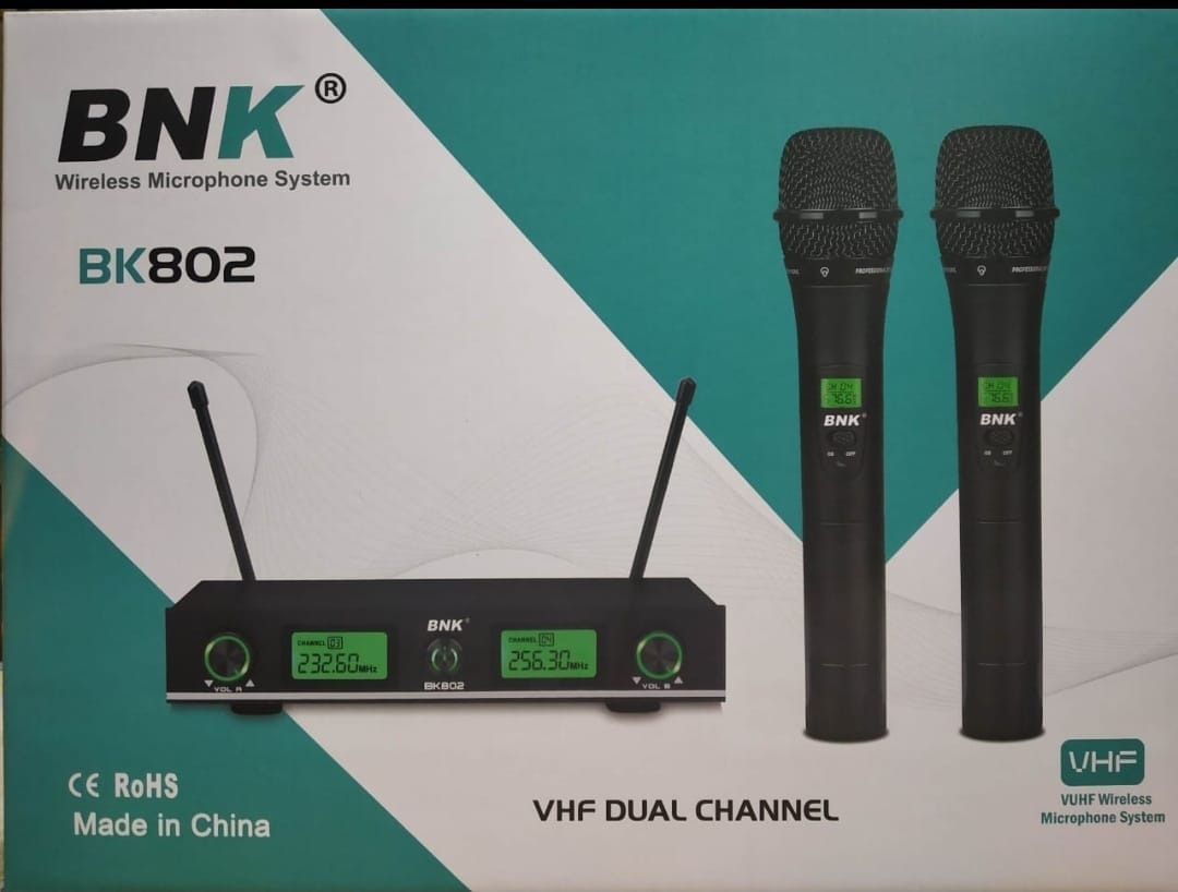 Bnk BK802 VHF Dual channel 2 wireless microphones Public address systems microphones VUHF wireless microphones system
