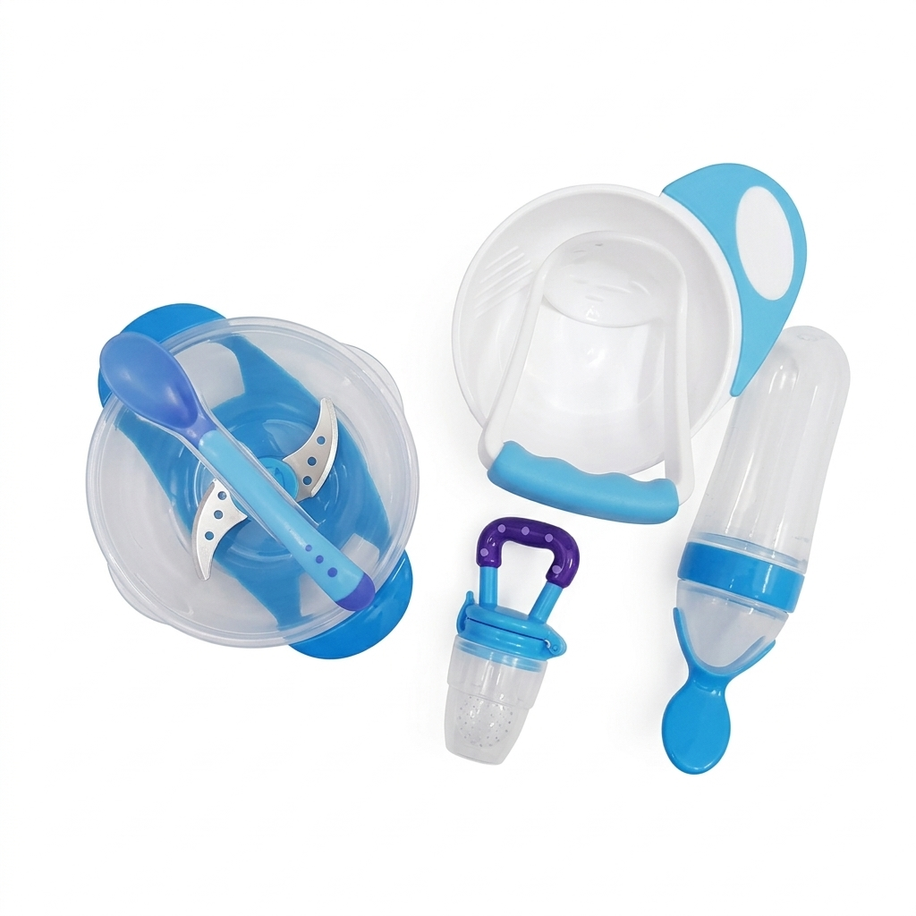 4 pack weaning set, feeding bowl, fruit feeder, squeezer and food masher