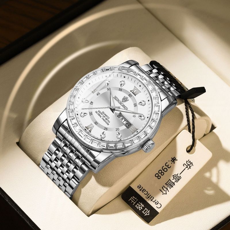 Men's Fashion Business Chronograph with Diamond Accents: Day-Date, Water Resistant, Luminous (Automatic/Quartz)