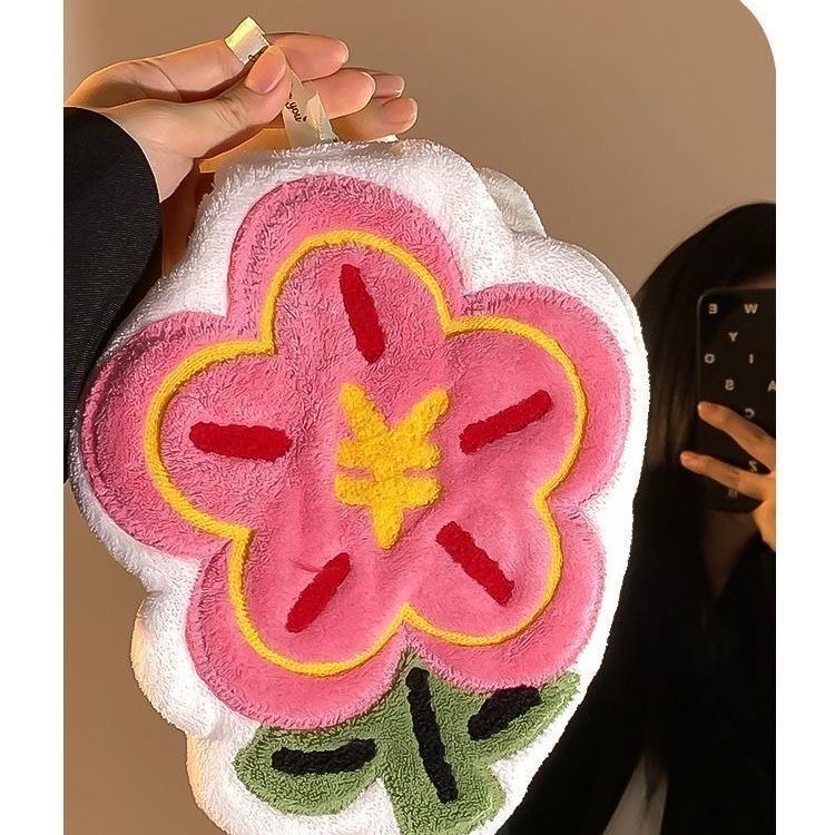 3 pcs /set flower cute  Absorbent Cloth Cleaning Cloth Coral Velvet Bathroom Supplies Soft Hand Towel Absorbent Cloth Dishcloths Hanging Cloth