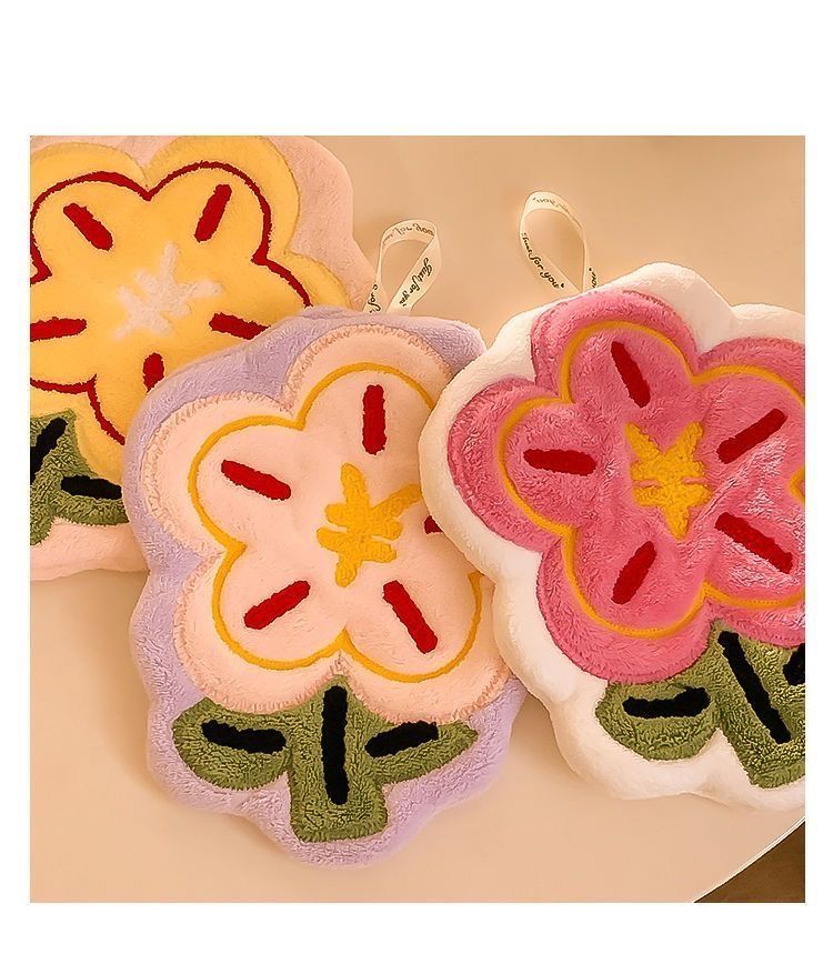 3 pcs /set flower cute  Absorbent Cloth Cleaning Cloth Coral Velvet Bathroom Supplies Soft Hand Towel Absorbent Cloth Dishcloths Hanging Cloth