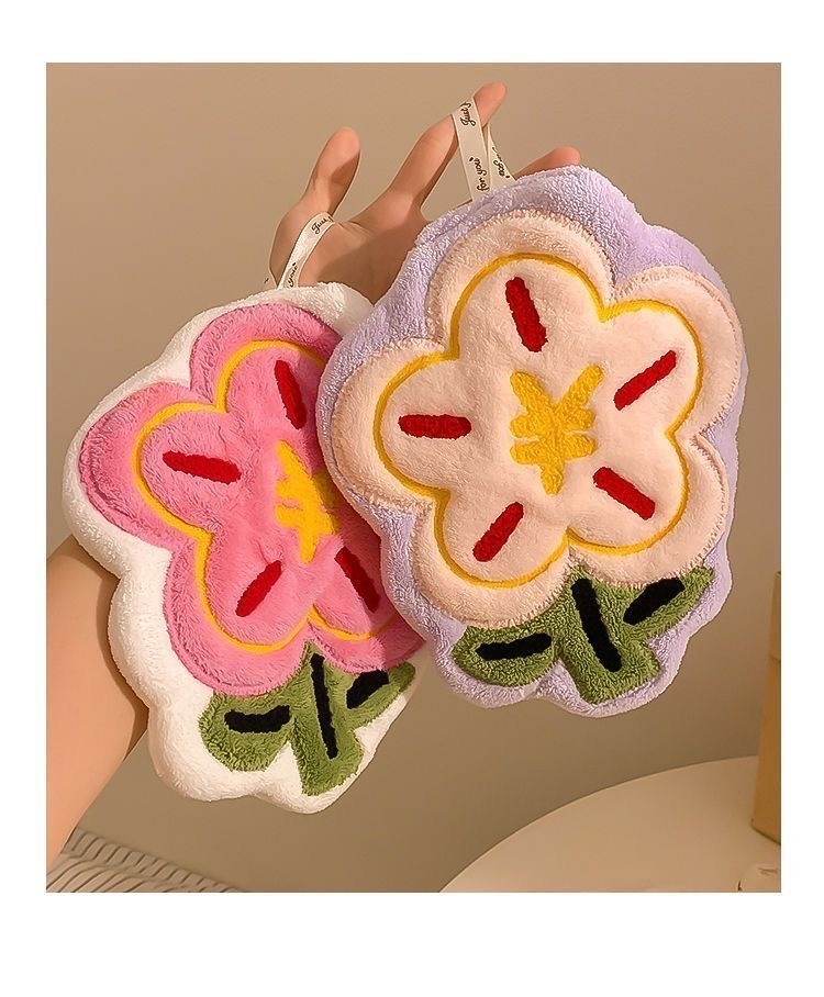 3 pcs /set flower cute  Absorbent Cloth Cleaning Cloth Coral Velvet Bathroom Supplies Soft Hand Towel Absorbent Cloth Dishcloths Hanging Cloth