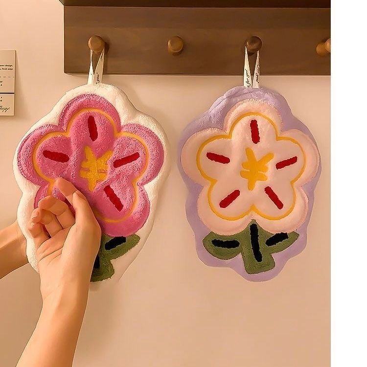 3 pcs /set flower cute  Absorbent Cloth Cleaning Cloth Coral Velvet Bathroom Supplies Soft Hand Towel Absorbent Cloth Dishcloths Hanging Cloth