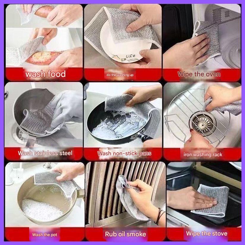 10 Piece Multifunctional Dishwashing Cloth Large Size Multi-purpose Non-Scratch Wire Dishcloth Magic Cleaning Cloth Strong Stain Removal without Damaging the Paint Surface