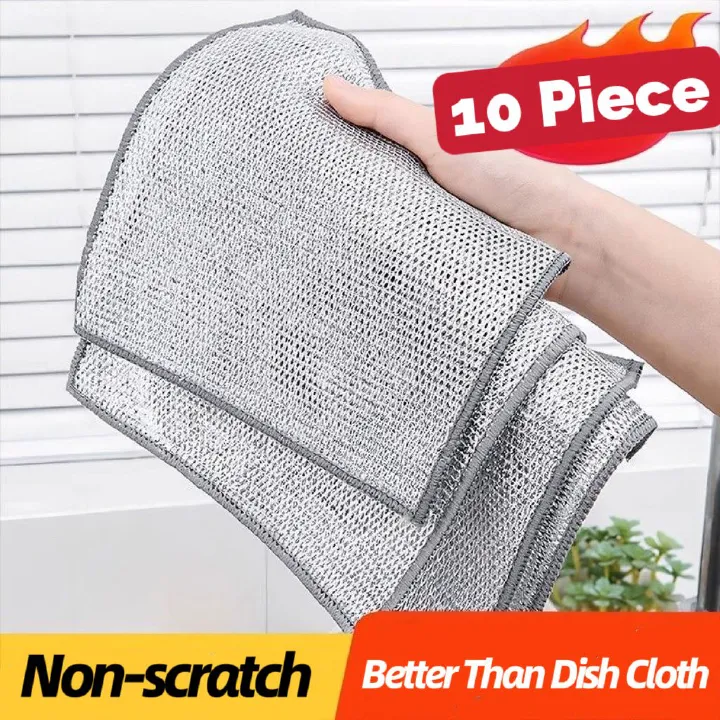 10 Piece Multifunctional Dishwashing Cloth Large Size Multi-purpose Non-Scratch Wire Dishcloth Magic Cleaning Cloth Strong Stain Removal without Damaging the Paint Surface