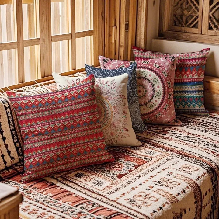 Ethnic style classical hotel coffee shop pillow cover Pillow case，CASES ONLY,Tropical Geometry Pillow Case Home Decor Sofa Living Room Throw Pillow Cover,,