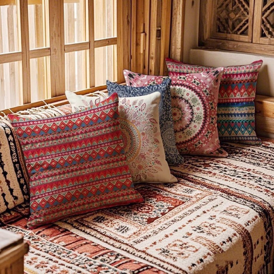 Ethnic style classical hotel coffee shop pillow cover Pillow case，CASES ONLY,Tropical Geometry Pillow Case Home Decor Sofa Living Room Throw Pillow Cover,,