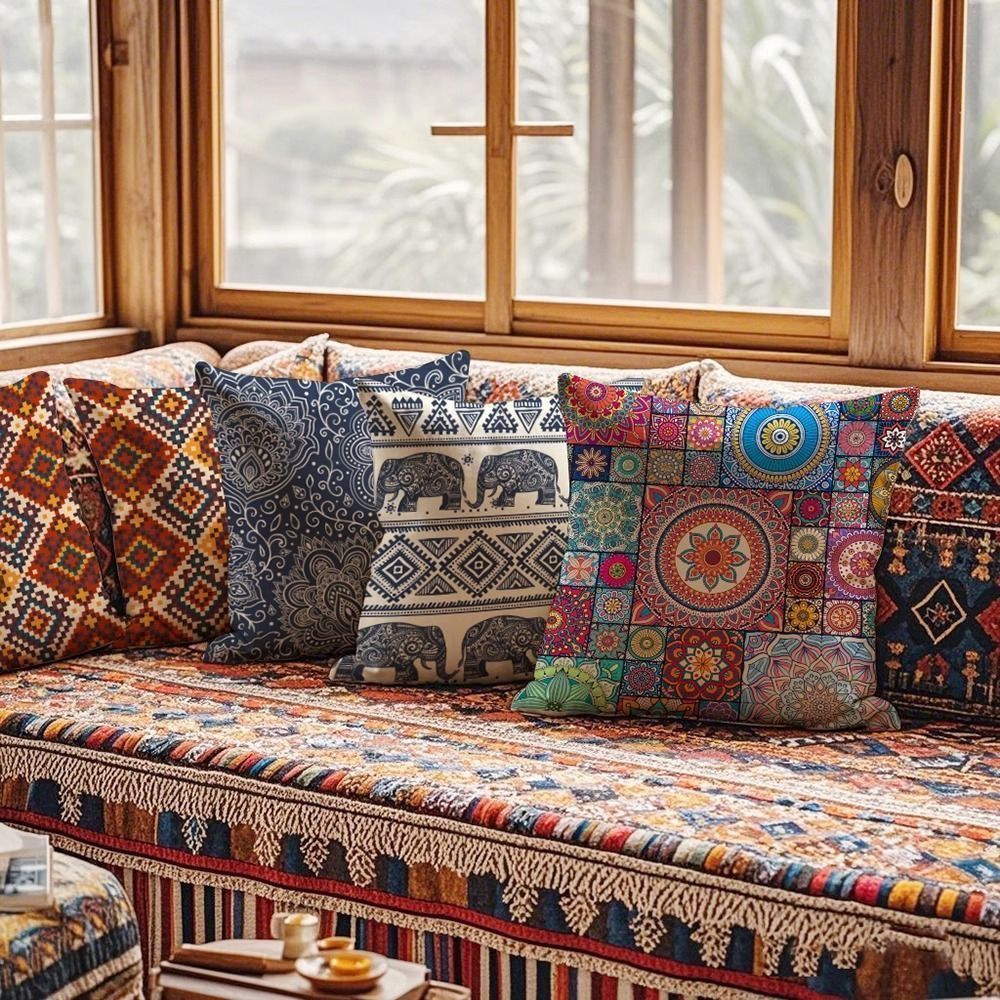 Ethnic style classical hotel coffee shop pillow cover Pillow case，CASES ONLY,Tropical Geometry Pillow Case Home Decor Sofa Living Room Throw Pillow Cover,,