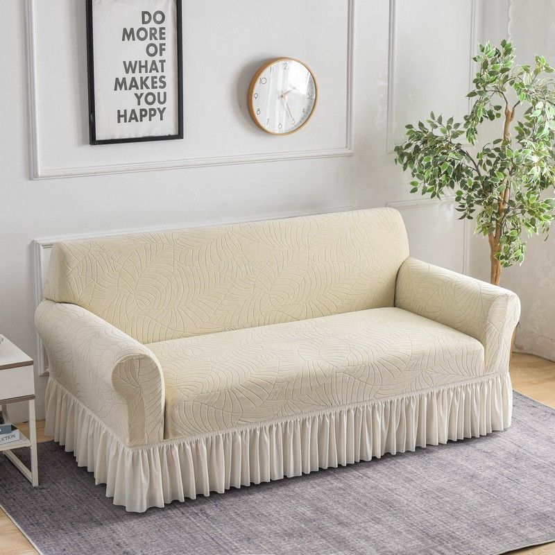 1pc Jacquard Sofa Cover with Skirt Splash Couch Cover Protector of Bench with Armrest for 1/2/3/4/Seater can be removed easily