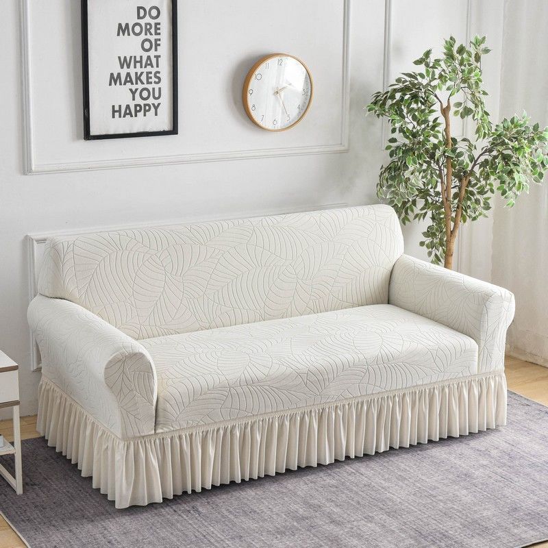 1pc Jacquard Sofa Cover with Skirt Splash Couch Cover Protector of Bench with Armrest for 1/2/3/4/Seater can be removed easily