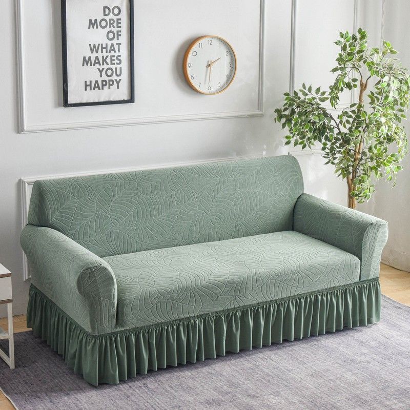 1pc Jacquard Sofa Cover with Skirt Splash Couch Cover Protector of Bench with Armrest for 1/2/3/4/Seater can be removed easily