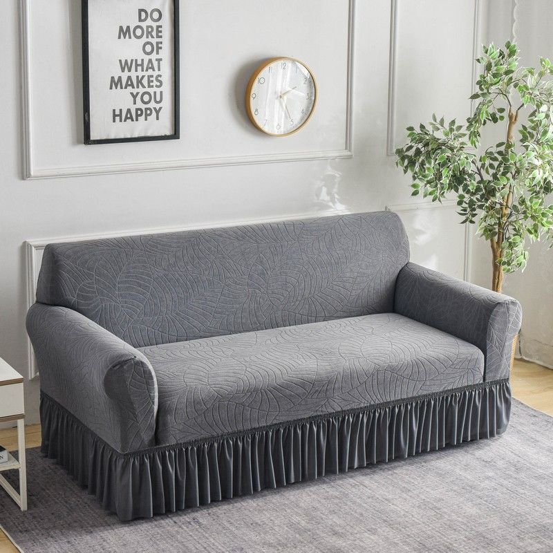 1pc Jacquard Sofa Cover with Skirt Splash Couch Cover Protector of Bench with Armrest for 1/2/3/4/Seater can be removed easily