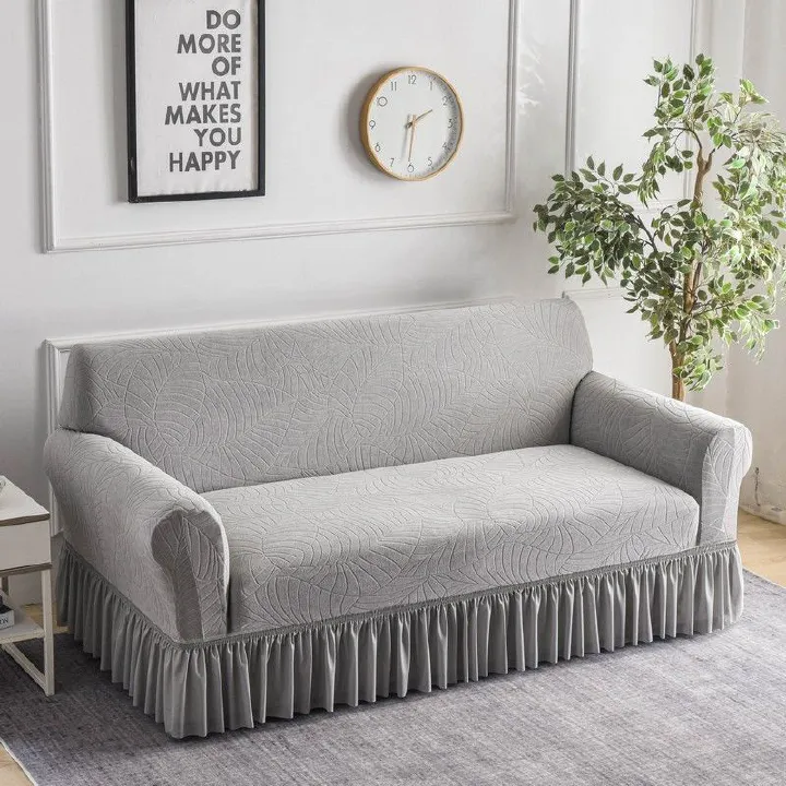 1pc Jacquard Sofa Cover with Skirt Splash Couch Cover Protector of Bench with Armrest for 1/2/3/4/Seater can be removed easily