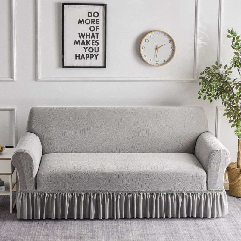 1pc Jacquard Sofa Cover with Skirt Splash Couch Cover Protector of Bench with Armrest for 1/2/3/4/Seater can be removed easily