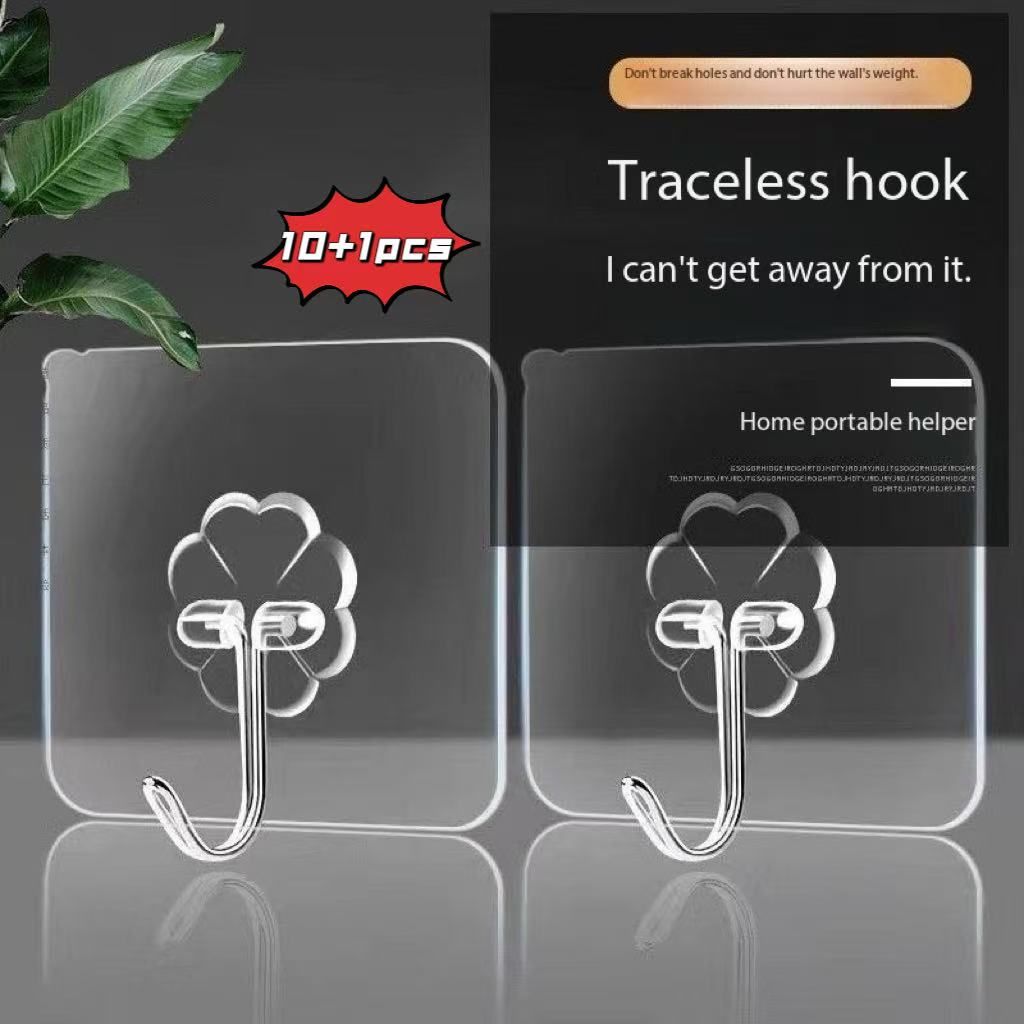 10Pcs Transparent Hooks Strong Self Adhesive Wall Hangers Suction Heavy Load Rack Punch-free Waterproof Kitchen Bathroom Hook