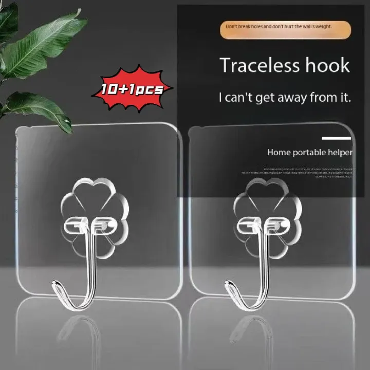10Pcs Transparent Hooks Strong Self Adhesive Wall Hangers Suction Heavy Load Rack Punch-free Waterproof Kitchen Bathroom Hook