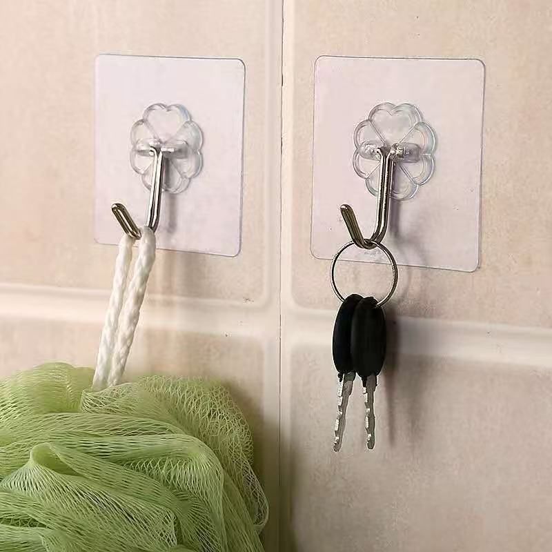 10Pcs Transparent Hooks Strong Self Adhesive Wall Hangers Suction Heavy Load Rack Punch-free Waterproof Kitchen Bathroom Hook