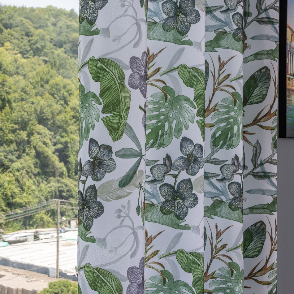 Curtain Scandinavian Style Tropical Monstera Pattern Drapes 1 Piece Home Oasis Semi Shading Printing Curtains Bedroom Living Room Partition Washable 1.4m*2.6m*1pc