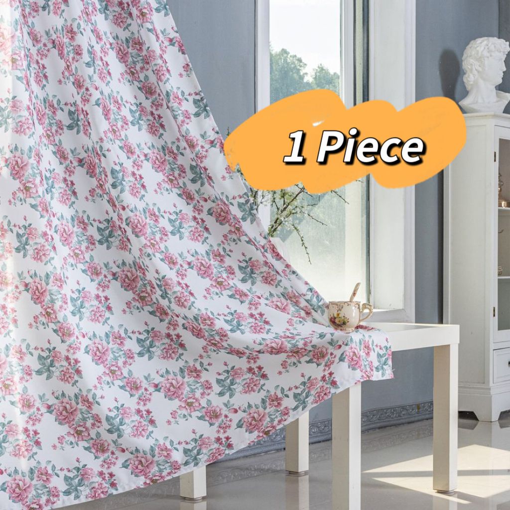 Curtain Fashion Home Decorations Pink Flower 3D Printed Semi Shading Printing Curtains 1 Piece Bedroom Living Room Partition Washable 1.4m*2.6m*1pc