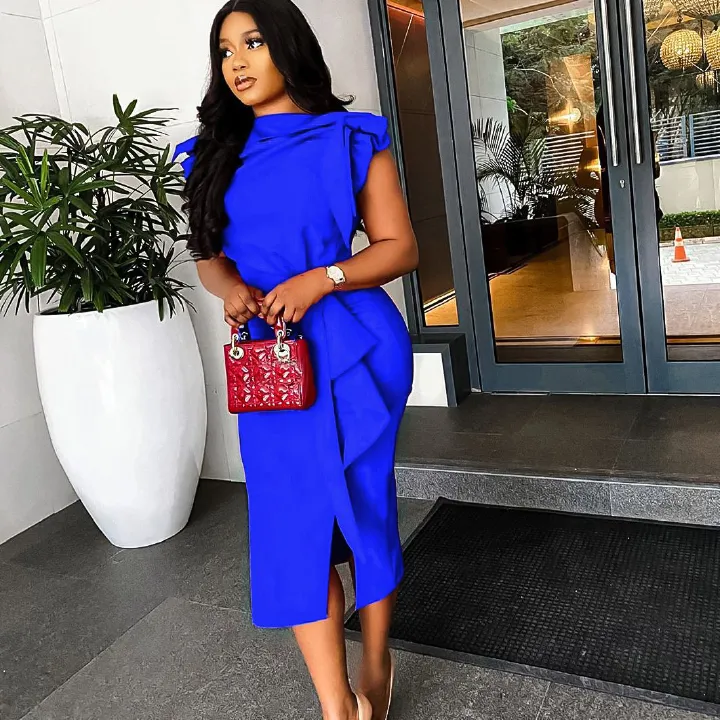 New product selection: D3325 European and American cross-border women's clothing style, tight fitting and sexy solid color, medium to long length dress, African plus size dress