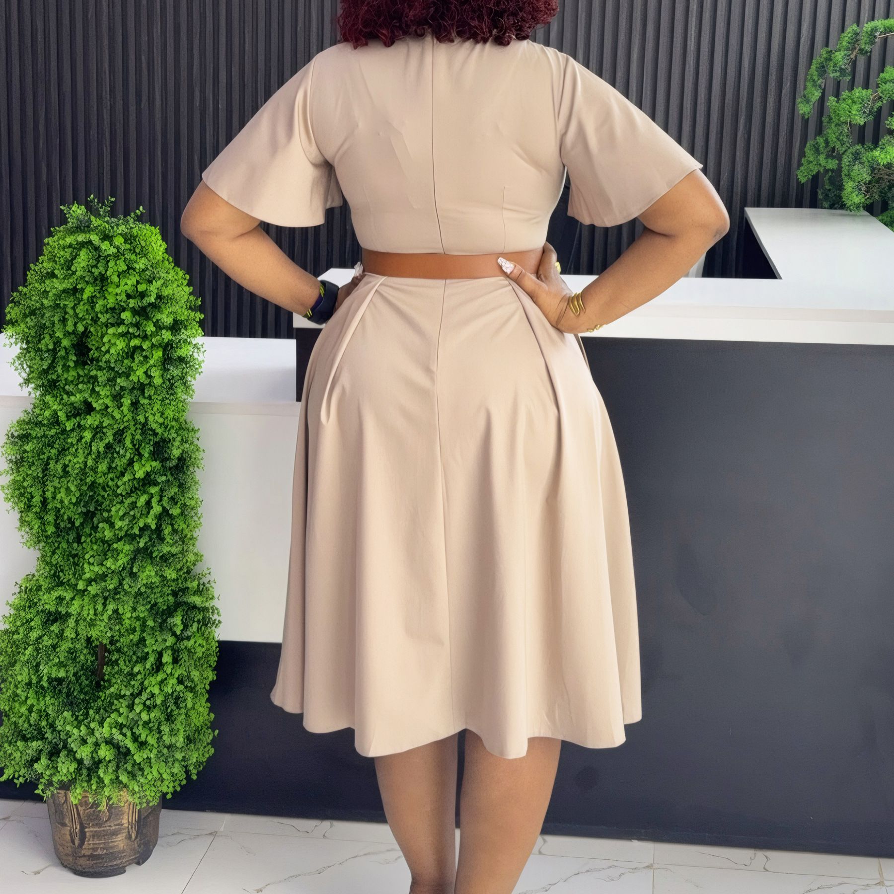 New Product Selection D3333 Cross border European and American Women's Summer New V-neck Trumpet Sleeves Casual A-line Skirt with Pockets African Dress