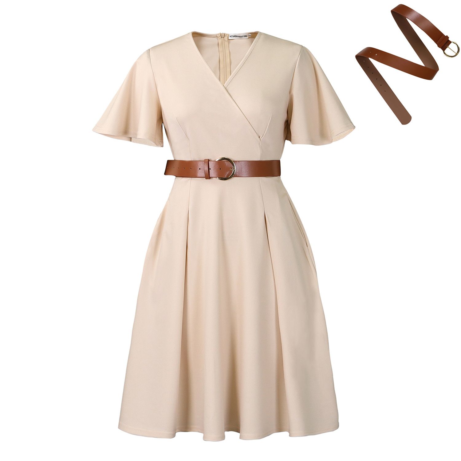 New Product Selection D3333 Cross border European and American Women's Summer New V-neck Trumpet Sleeves Casual A-line Skirt with Pockets African Dress