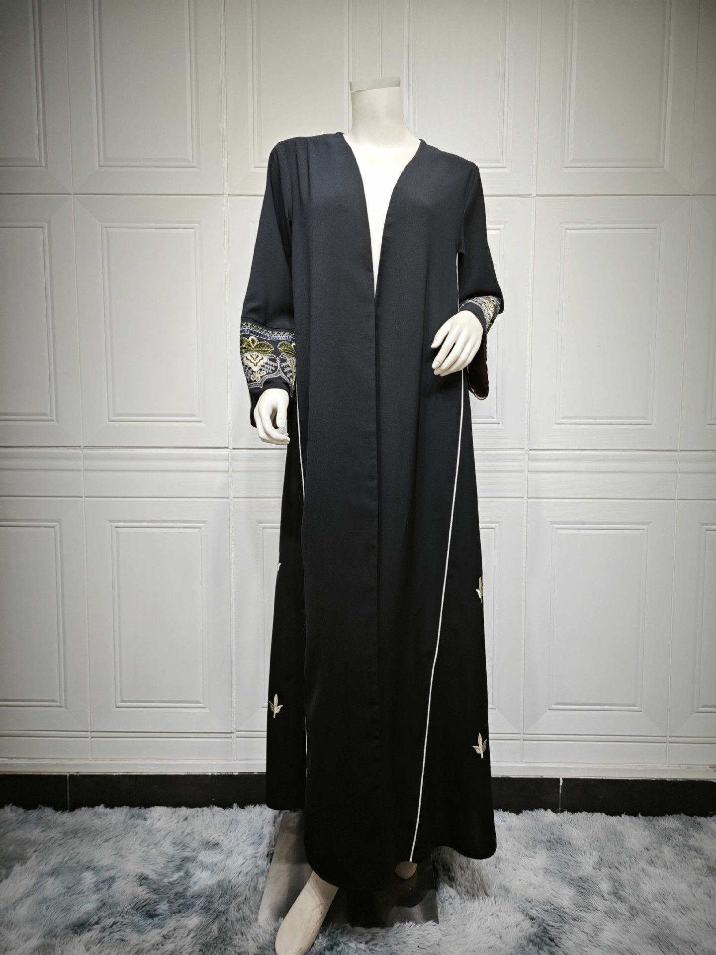 New Product Selection MQ105 Muslim Fashion Embroidery Patchwork Abaya Waist Cardigan Trendy Ins Spring/Summer Dress Robe