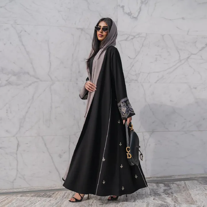 New Product Selection MQ105 Muslim Fashion Embroidery Patchwork Abaya Waist Cardigan Trendy Ins Spring/Summer Dress Robe