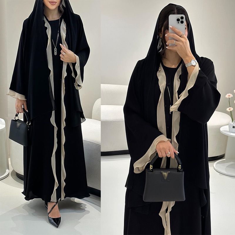New products preferred MQ179 modest Türkiye ins High fashion ruffle decorated Muslim dress Abaya cardigan
