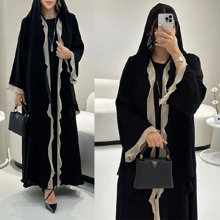 New products preferred MQ179 modest Türkiye ins High fashion ruffle decorated Muslim dress Abaya cardigan