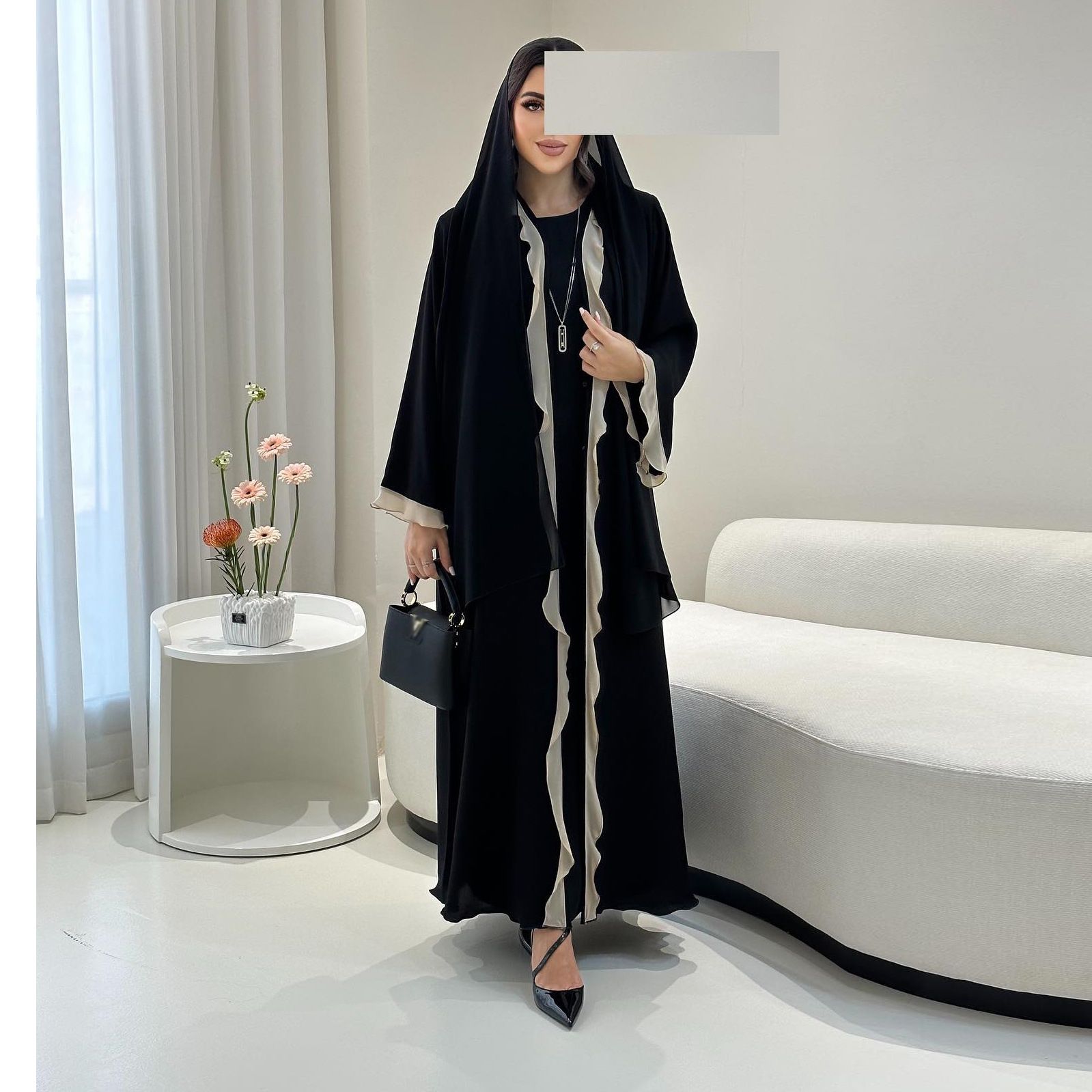New products preferred MQ179 modest Türkiye ins High fashion ruffle decorated Muslim dress Abaya cardigan
