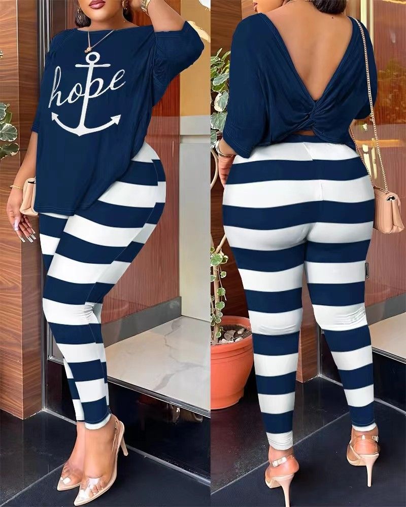 Classic hot selling T9074 cross-border European and American autumn new women's clothing Amazon AliExpress fashion casual backless printed pants set