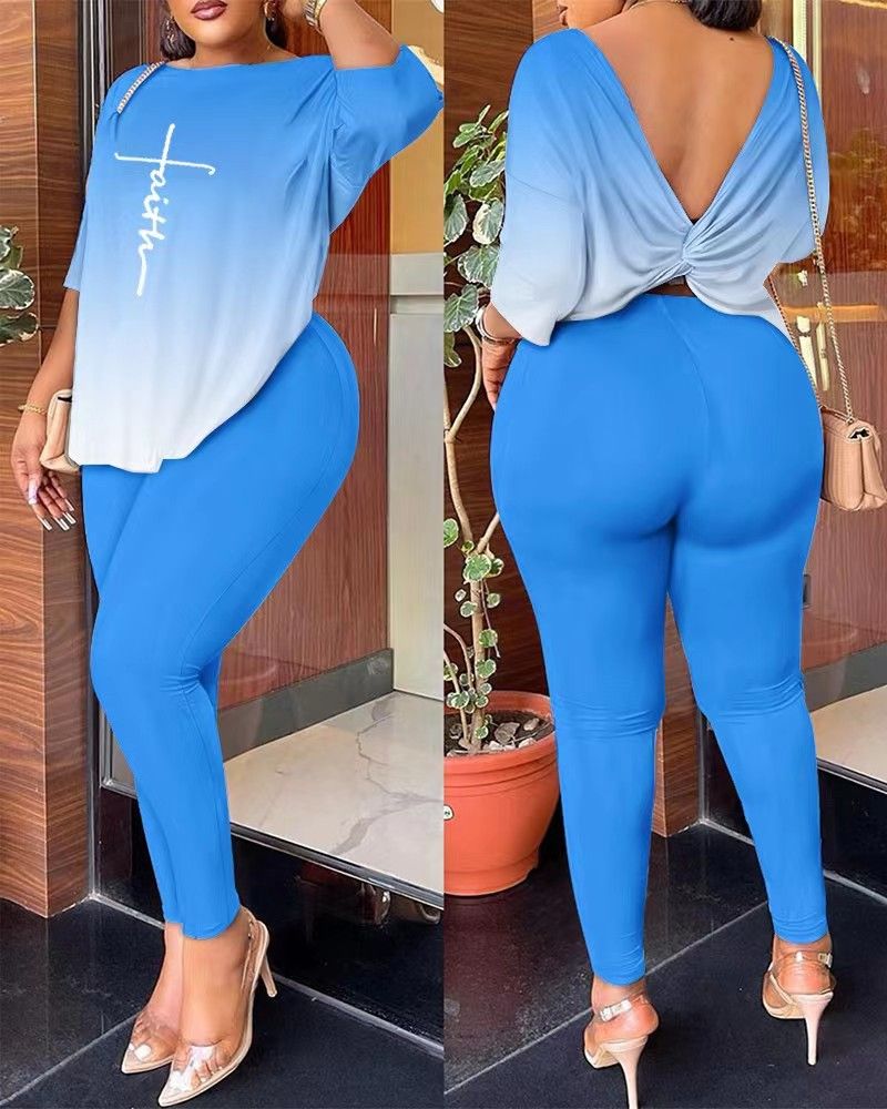 Classic hot selling T9074 cross-border European and American autumn new women's clothing Amazon AliExpress fashion casual backless printed pants set