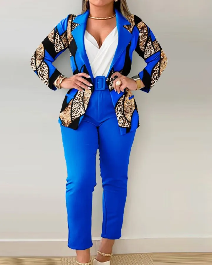Classic popular T9079 Amazon cross-border independent station popular women's clothing European and American autumn and winter new suit pants set with belt