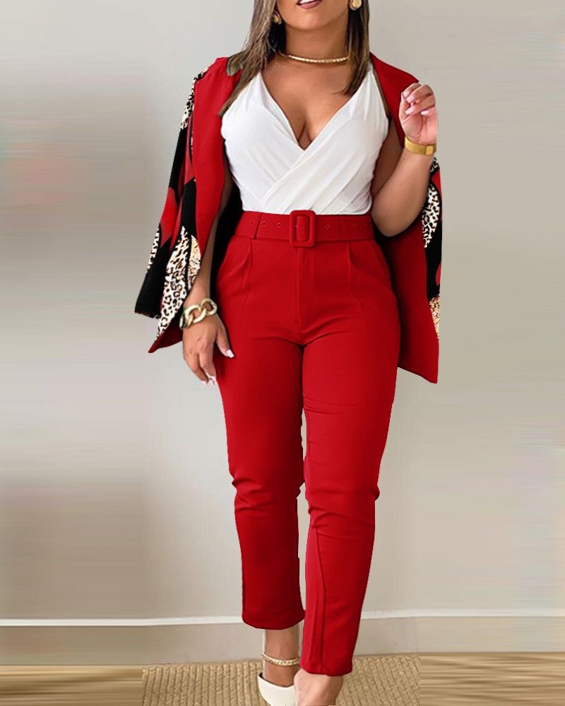 Classic popular T9079 Amazon cross-border independent station popular women's clothing European and American autumn and winter new suit pants set with belt